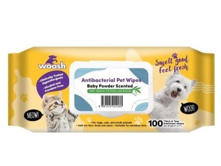 Woosh s Antibacterial Wipes for Dogs & Cats (Baby Powder Scented) Cheap