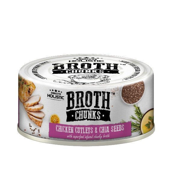 Absolute Holistic Broth Chunks (Chicken Cutlets & Chia Seeds) Wet Cat & Dog Food For Sale