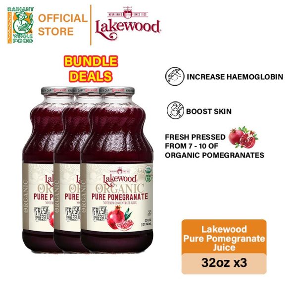 [BUNDLE DEAL 3 BOTTLES] Lakewood Organic PURE Pomegranate Gluten Free (32oz) on Sale